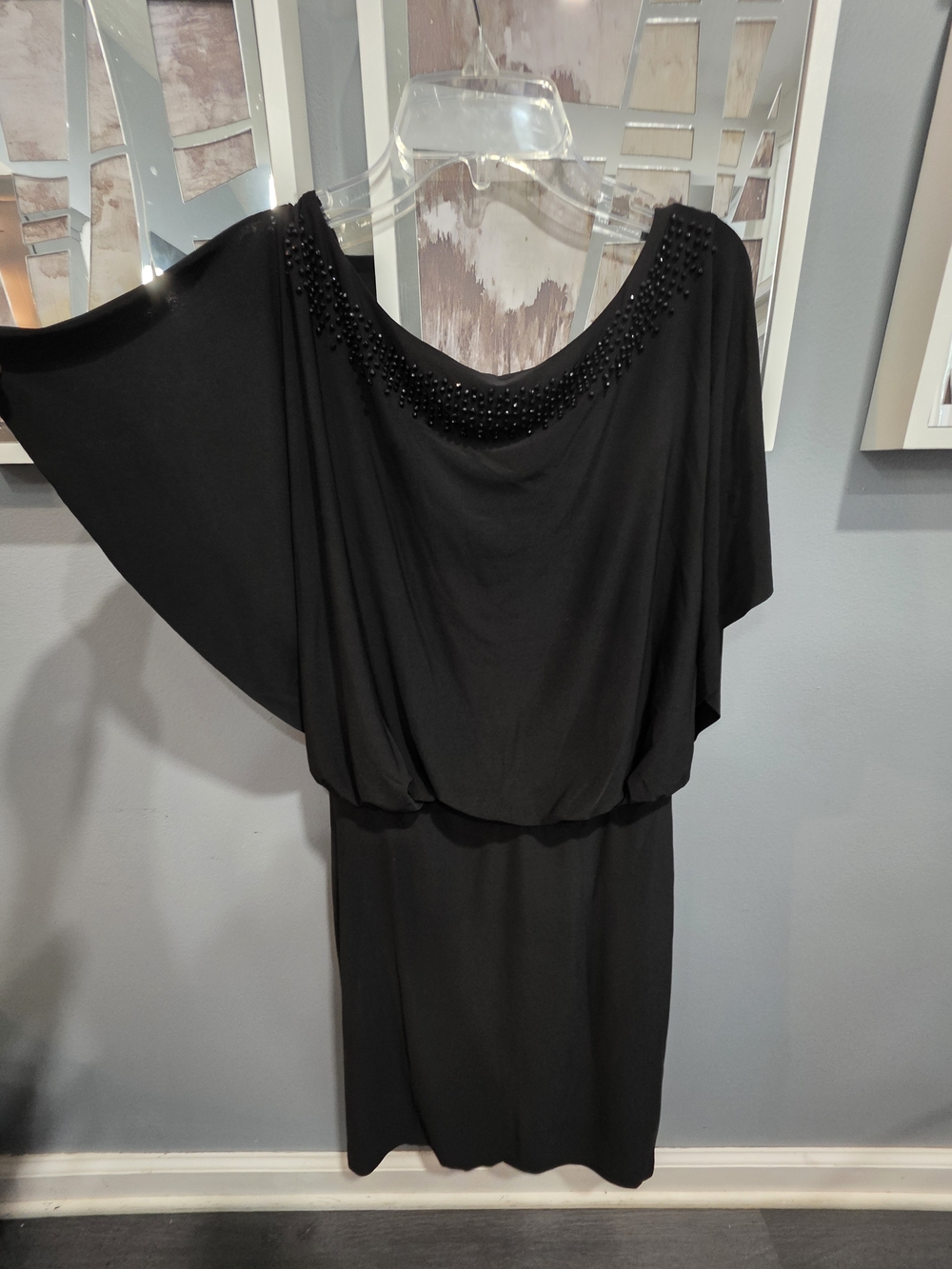 Tiana B. Black One-Shoulder Beaded Draped Dress